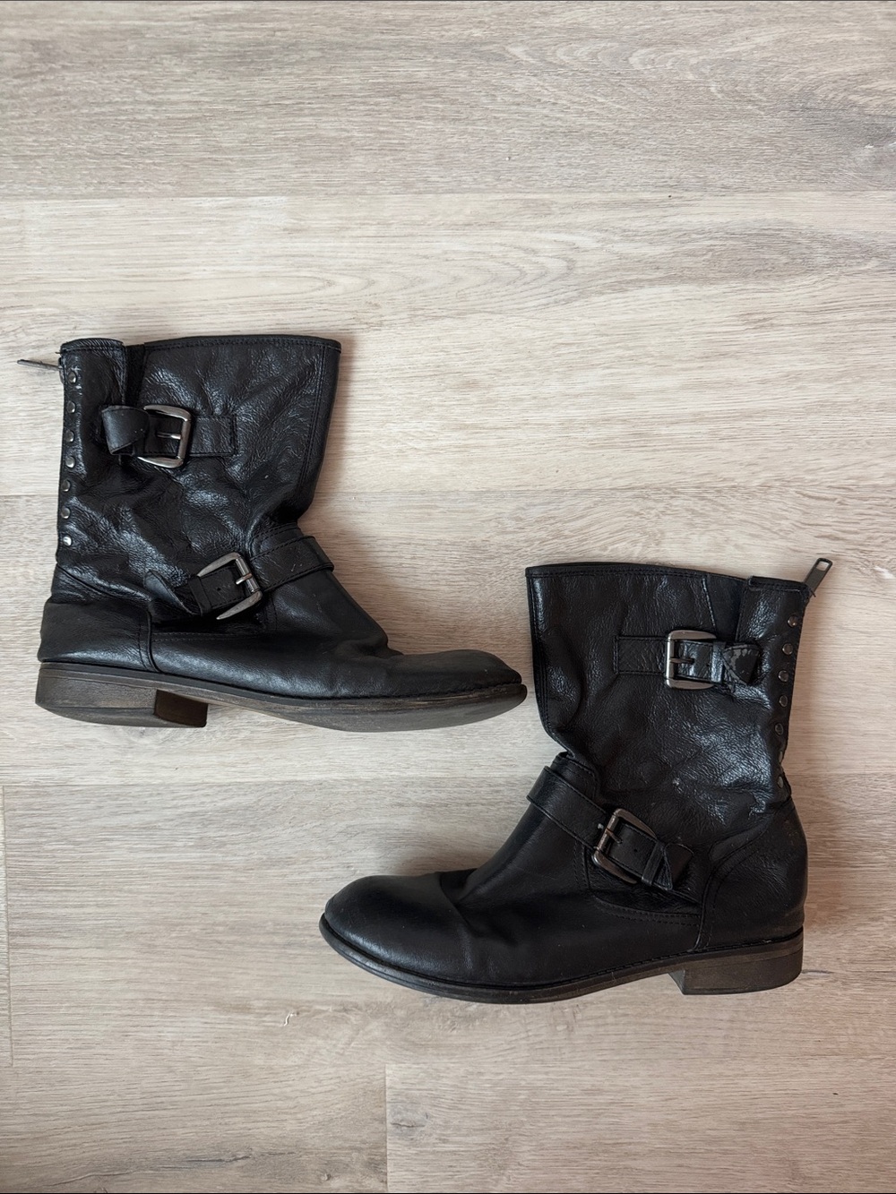 Steve Madden Black Leather moto Boots size 10